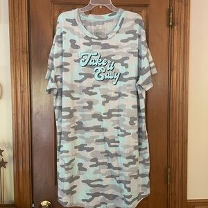 Secret Treasures Camouflage Sleep Shirt -‎ Green and Gray, Size L/XL